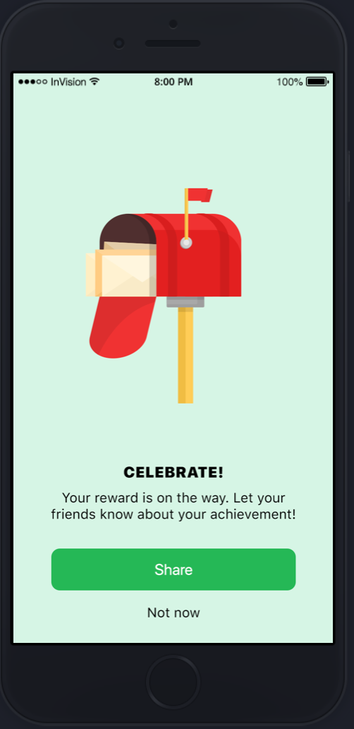 Give a Nudge celebrate achievement screen