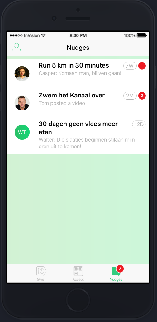 List of received Give a Nudge challenges