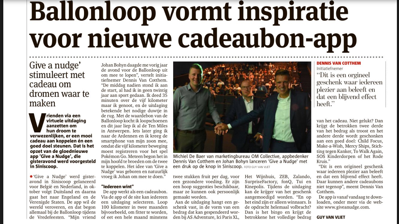 Gazet van Antwerpen article about Give a Nudge